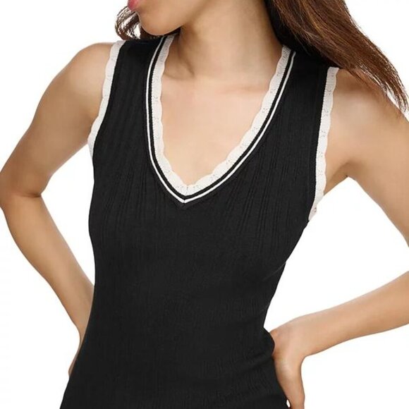 Karl Lagerfeld Paris Scalloped Trim Ribbed Tank - Black, Size Small, NWT - Picture 5 of 6